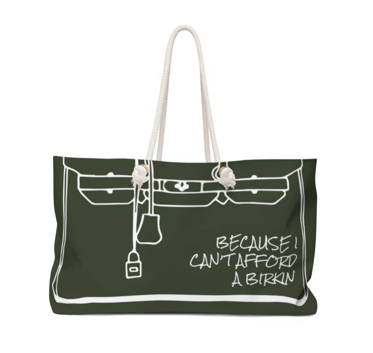 Olive and White Can't afford a Birkin Weekend Tote