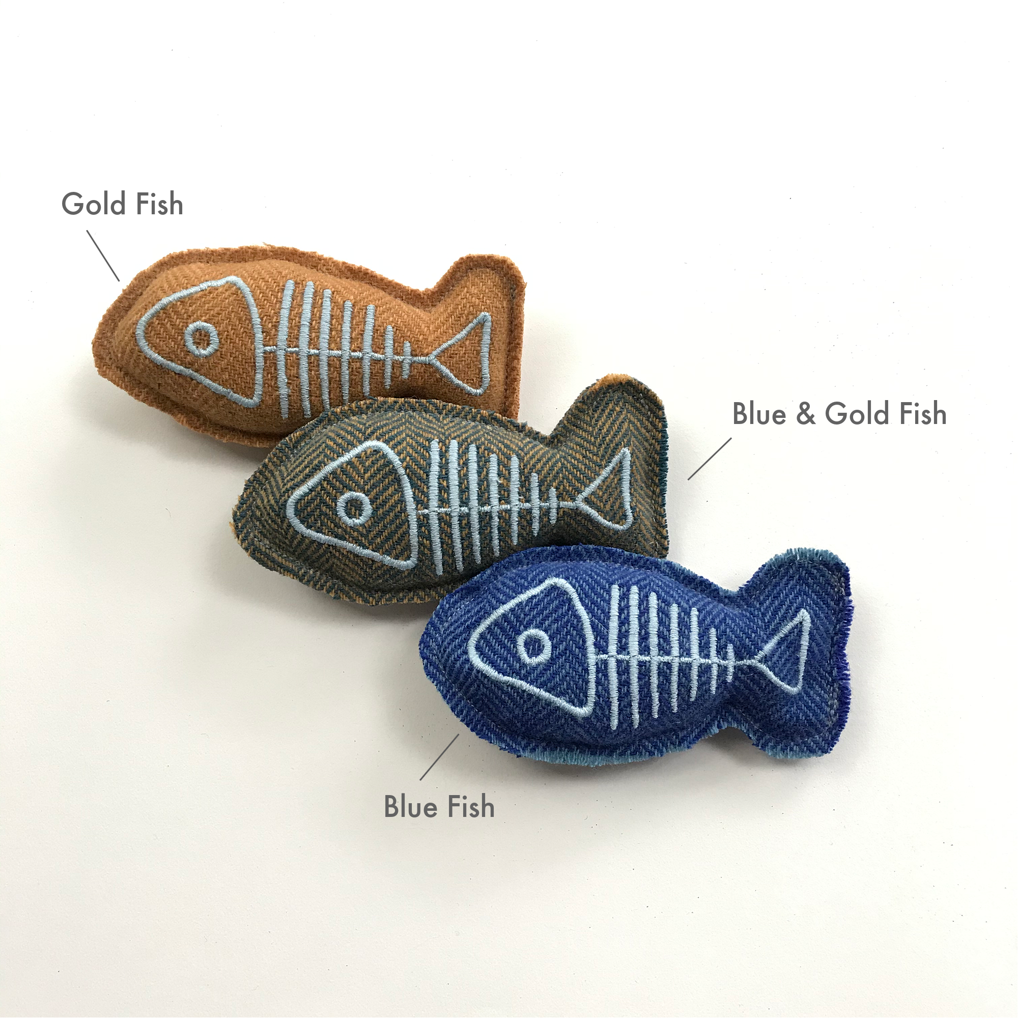 Blue and Gold Fish Catnip Toy (set of 3)