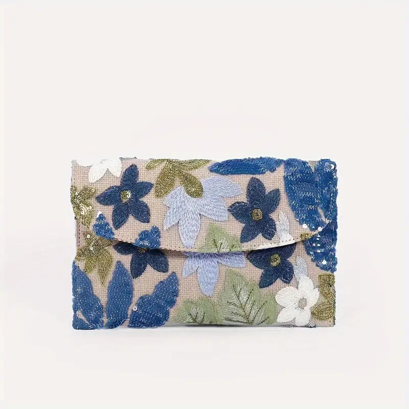 Blue Flower Sequin Clutch