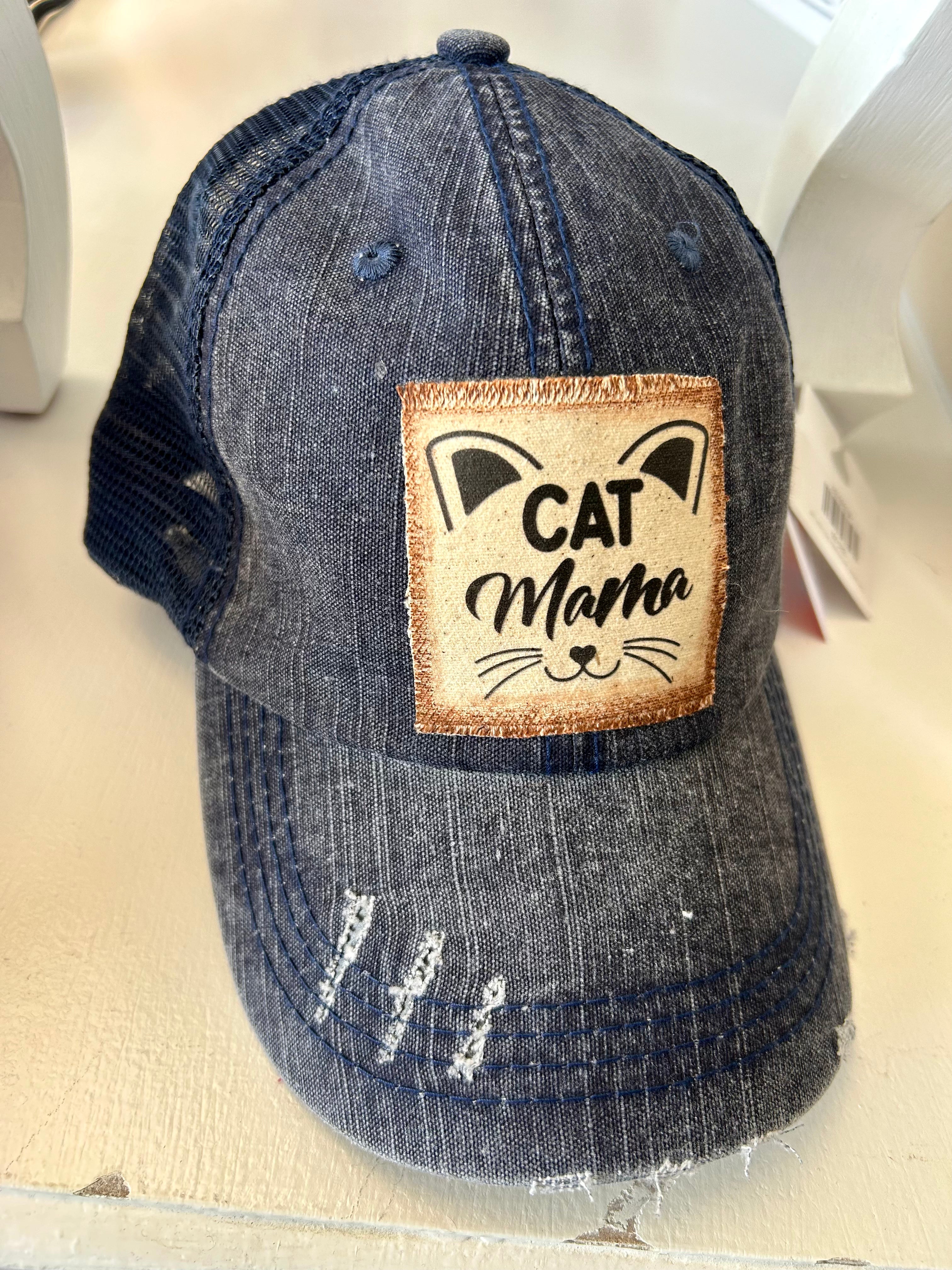 "CAT MAMA" DISTRESSED TRUCKER HAT